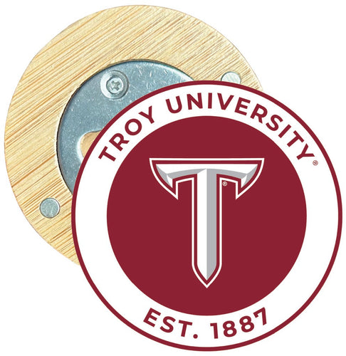 Troy University Round Wood Magnetic Bottle Opener 2.5