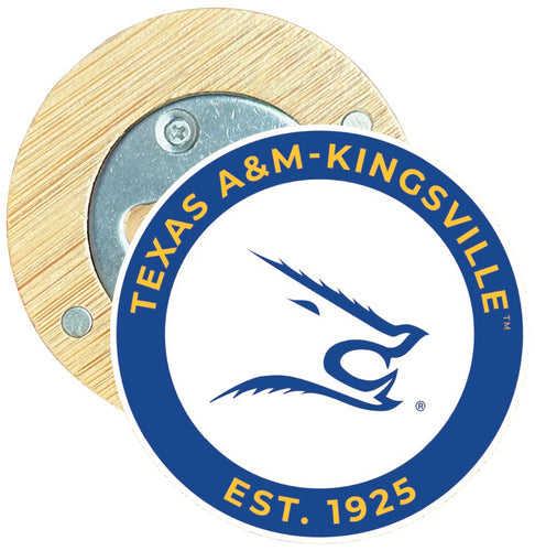 Texas A&M Kingsville Javelinas Round Wood Magnetic Bottle Opener 2.5