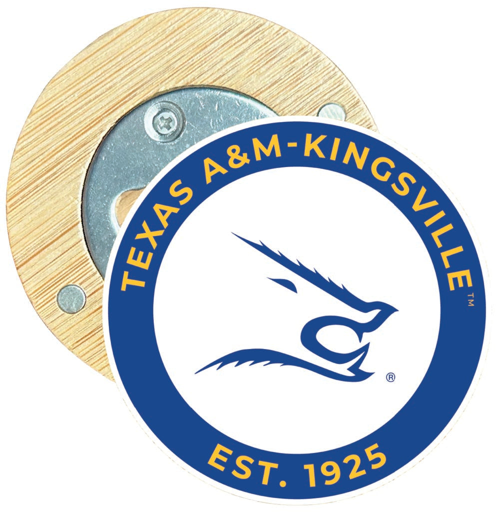 Texas A&M Kingsville Javelinas Round Wood Magnetic Bottle Opener 2.5