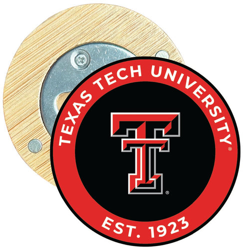 Texas Tech Red Raiders Round Wood Magnetic Bottle Opener 2.5
