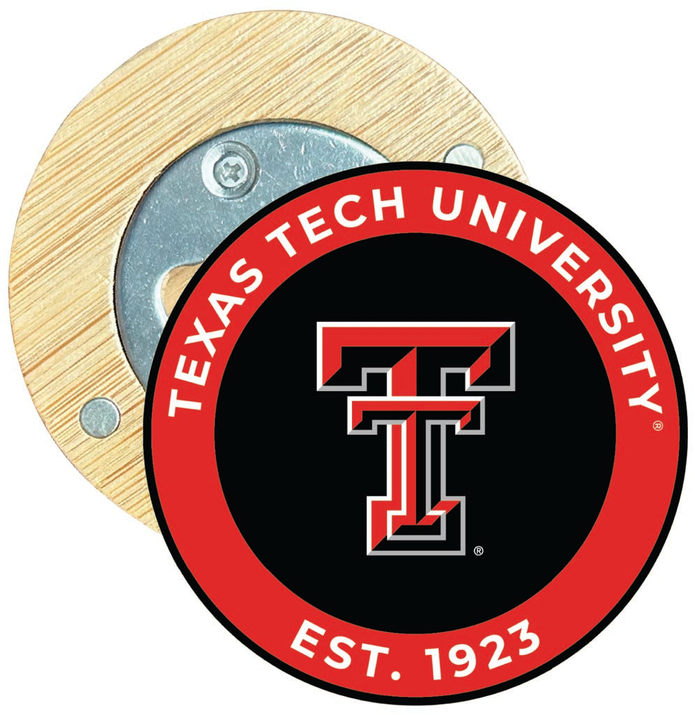 Texas Tech Red Raiders Round Wood Magnetic Bottle Opener 2.5