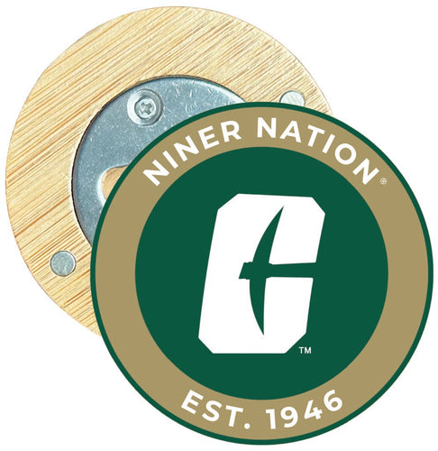 North Carolina Charlotte Forty-Niners Round Wood Magnetic Bottle Opener 2.5