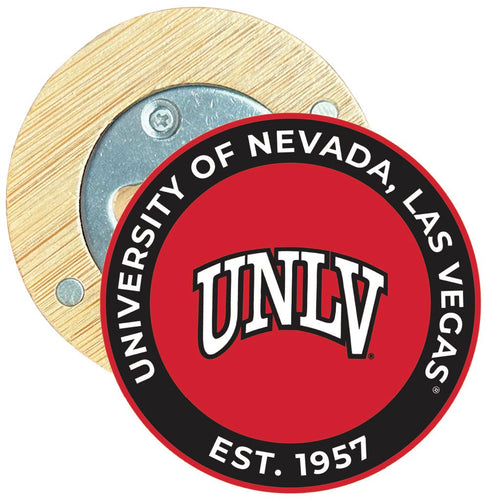 UNLV Rebels Round Wood Magnetic Bottle Opener 2.5