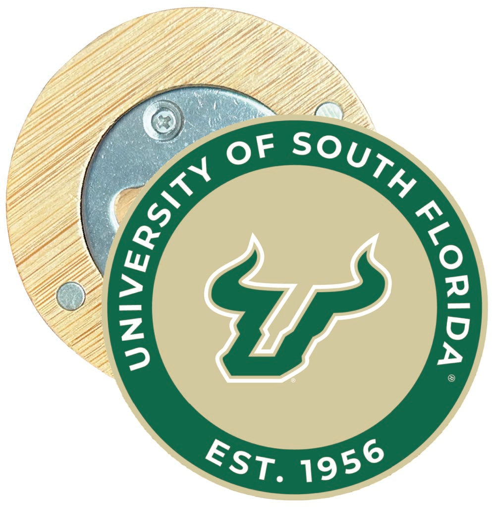 South Florida Bulls Round Wood Magnetic Bottle Opener 2.5