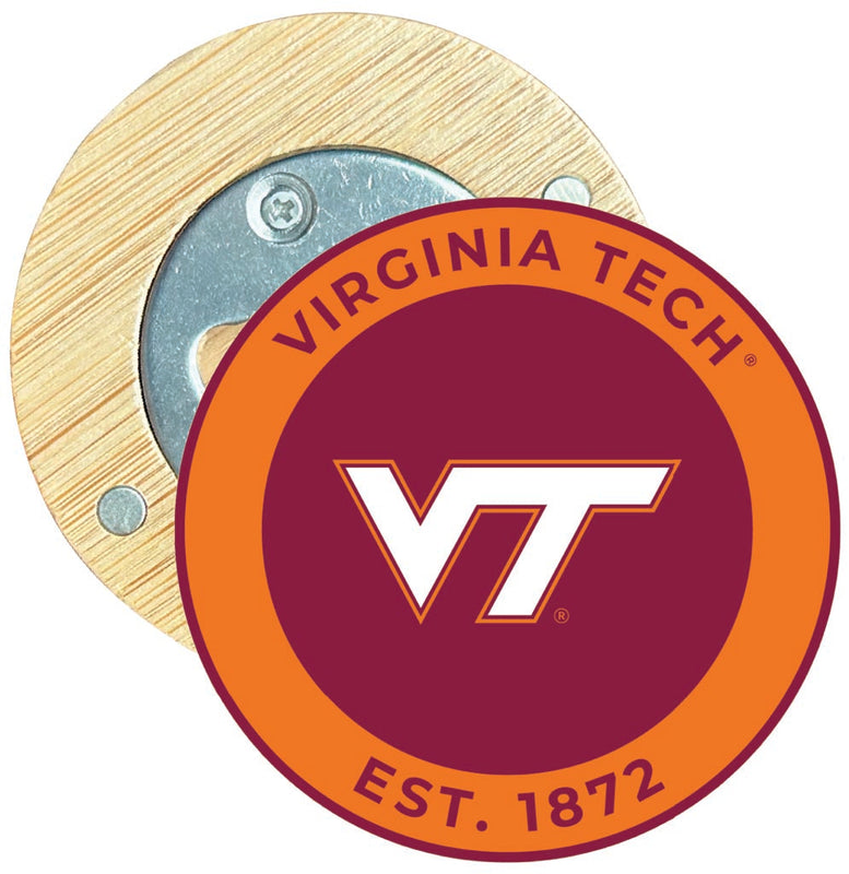 Virginia Tech Hokies Round Wood Magnetic Bottle Opener 2.5" Officially Licensed Collegiate Product Single