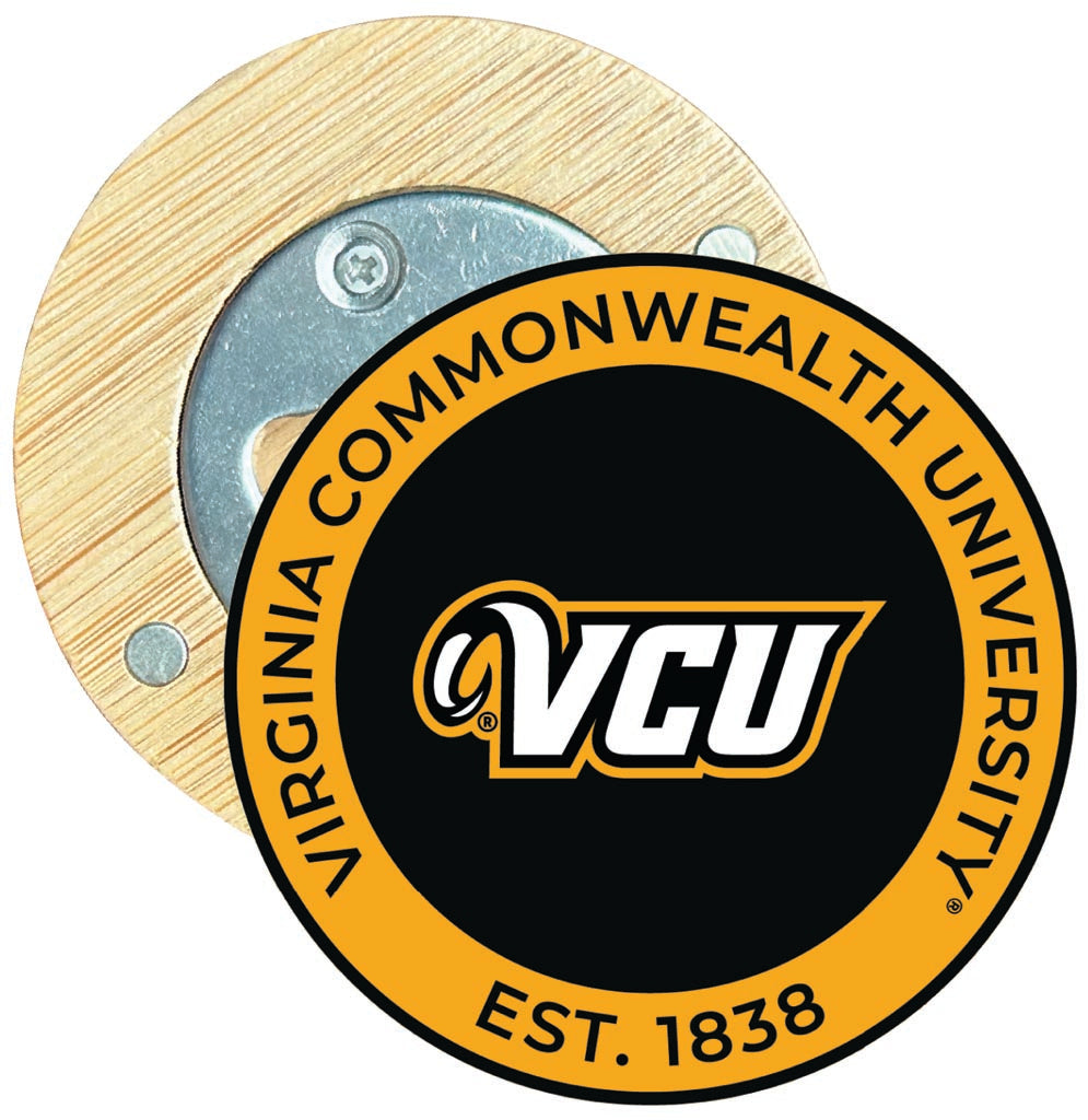 Virginia Commonwealth Round Wood Magnetic Bottle Opener 2.5