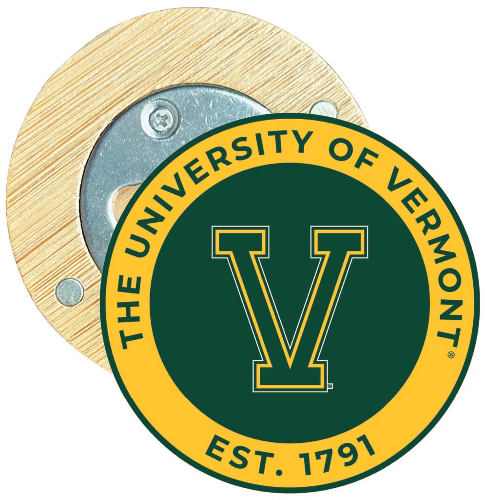 Vermont Catamounts Round Wood Magnetic Bottle Opener 2.5