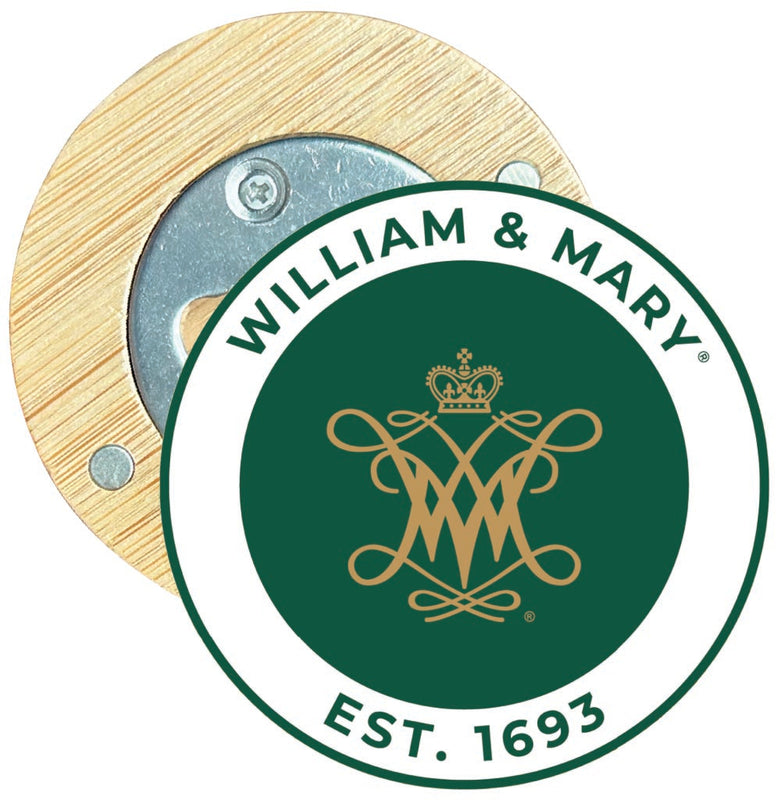 William and Mary Round Wood Magnetic Bottle Opener 2.5" Officially Licensed Collegiate Product
