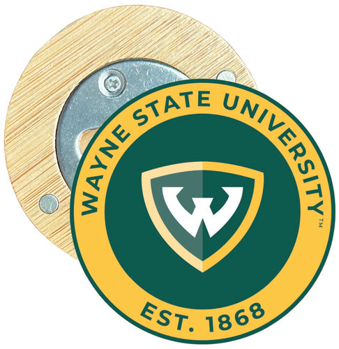 Wayne State Round Wood Magnetic Bottle Opener 2.5