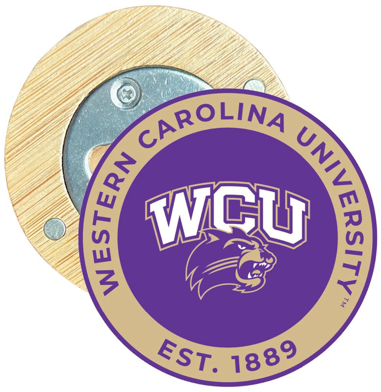 Western Carolina University Round Wood Magnetic Bottle Opener 2.5" Officially Licensed Collegiate Product 2-Pack