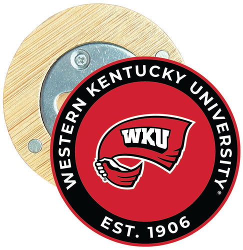 Western Kentucky Hilltoppers Round Wood Magnetic Bottle Opener 2.5