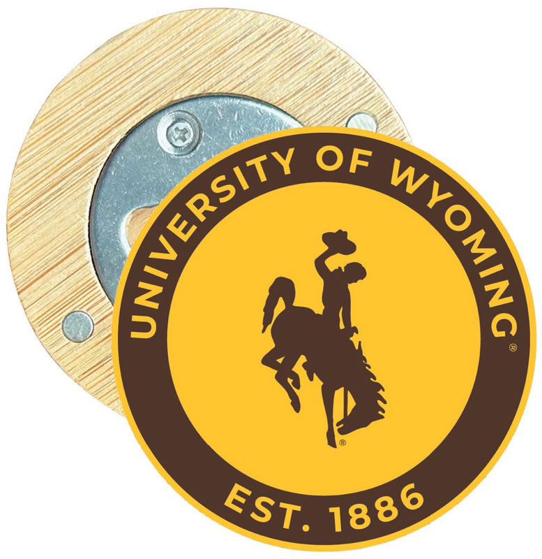 University of Wyoming Round Wood Magnetic Bottle Opener 2.5" Officially Licensed Collegiate Product