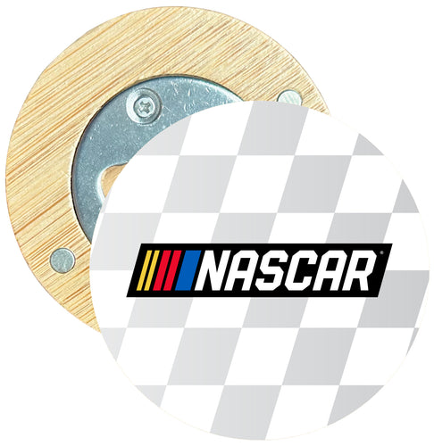 Nascar Round Wood Magnetic Bottle Opener 2.5