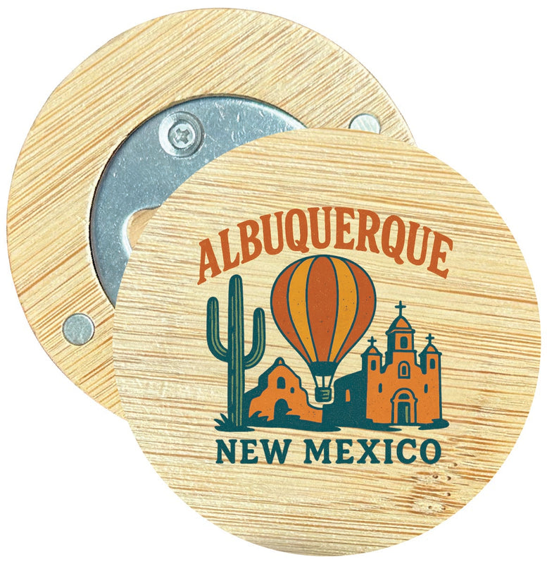 Albuquerque New Mexico Vintage Design Souvenir Round Wood Magnetic Bottle Opener 2.5"