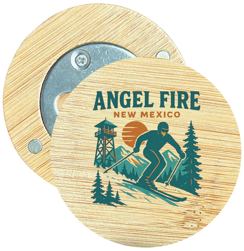 Angel Fire New Mexico Vintage Design Souvenir Round Wood Magnetic Bottle Opener 2.5"
