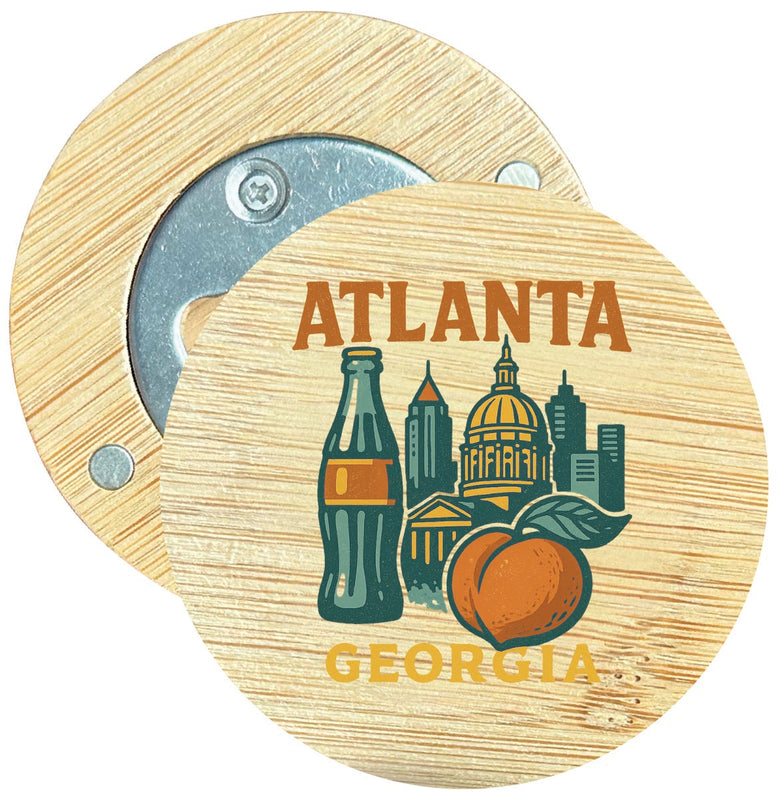 Atlanta Georgia Vintage Design Souvenir Round Wood Magnetic Bottle Opener 2.5"