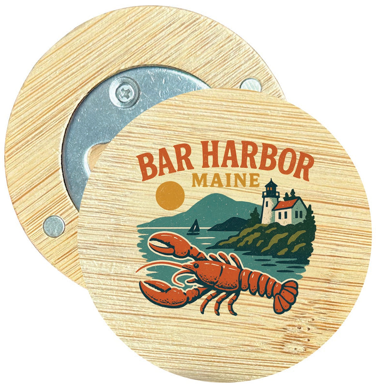 Bar Harbor Maine Vintage Design Souvenir Round Wood Magnetic Bottle Opener 2.5"