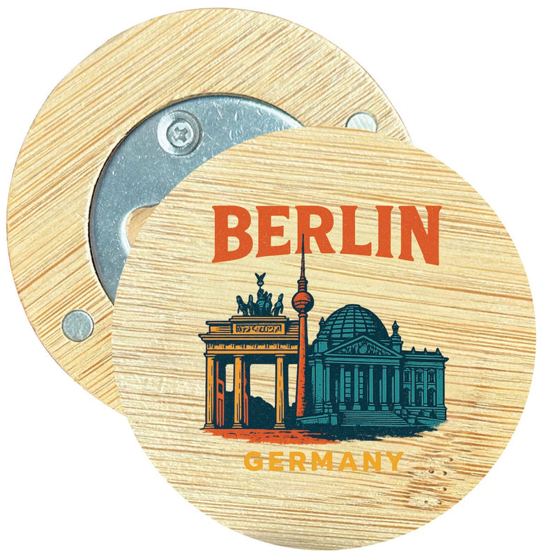 Berlin Germany Vintage Design Souvenir Round Wood Magnetic Bottle Opener 2.5"