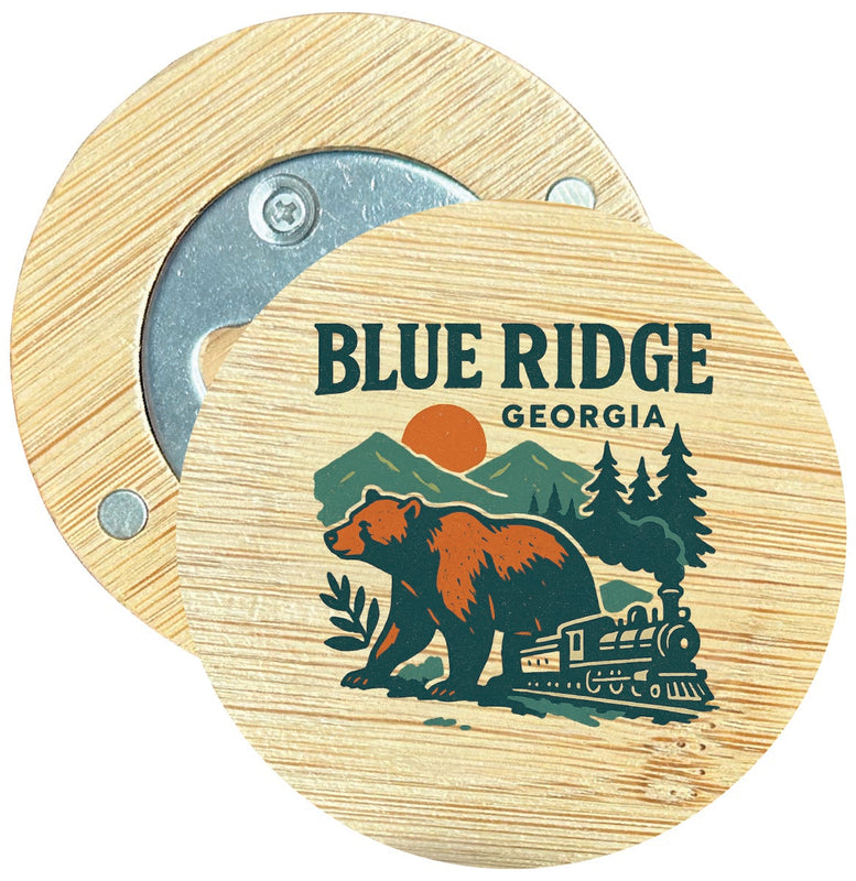 Blue Ridge Georgia Vintage Design Souvenir Round Wood Magnetic Bottle Opener 2.5"