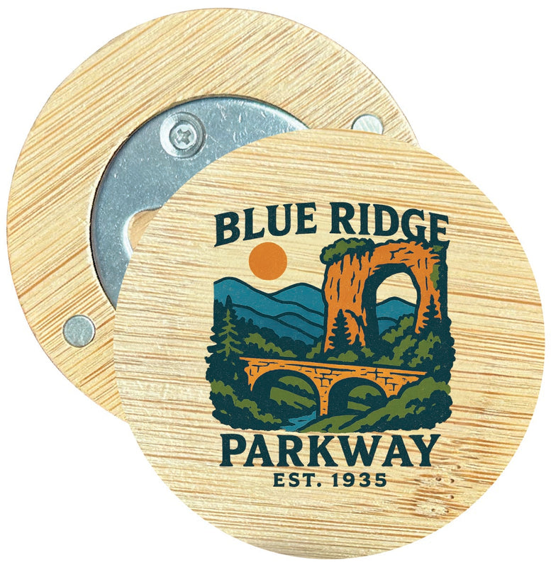 Blue Ridge Parkway Vintage Design Souvenir Round Wood Magnetic Bottle Opener 2.5"