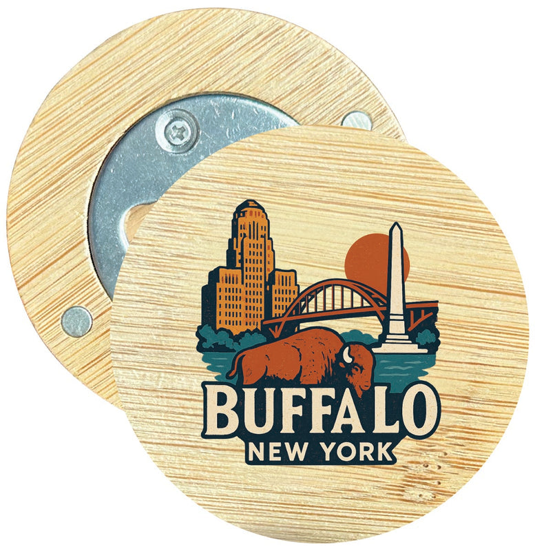 Buffalo New York Vintage Design Souvenir Round Wood Magnetic Bottle Opener 2.5"