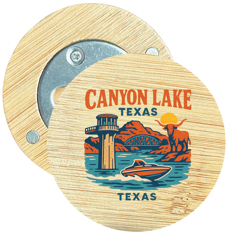Canyon Lake Texas Vintage Design Souvenir Round Wood Magnetic Bottle Opener 2.5"