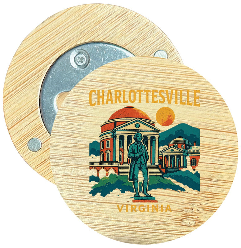 Charlottesville Virginia Vintage Design Souvenir Round Wood Magnetic Bottle Opener 2.5"