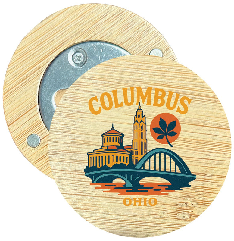 Columbus Ohio Vintage Design Souvenir Round Wood Magnetic Bottle Opener 2.5"