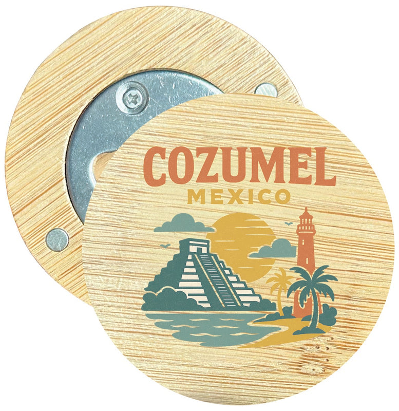 Cozumel Mexico Vintage Design Souvenir Round Wood Magnetic Bottle Opener 2.5"