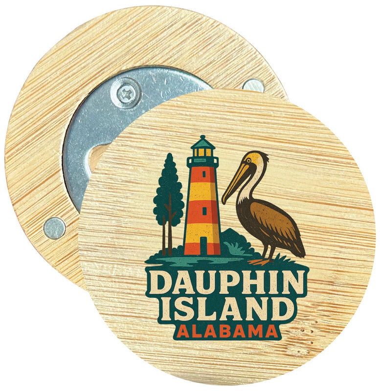 Dauphin Island Alabama Vintage Design Souvenir Round Wood Magnetic Bottle Opener 2.5"