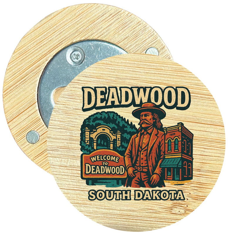 Deadwood South Dakota Vintage Design Souvenir Round Wood Magnetic Bottle Opener 2.5"