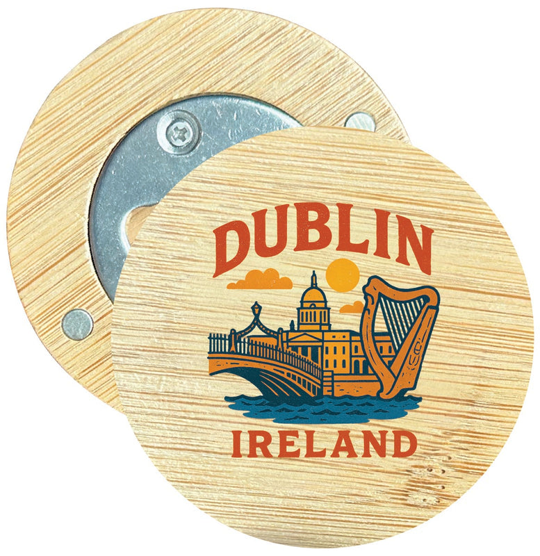 Dublin Ireland Vintage Design Souvenir Round Wood Magnetic Bottle Opener 2.5"