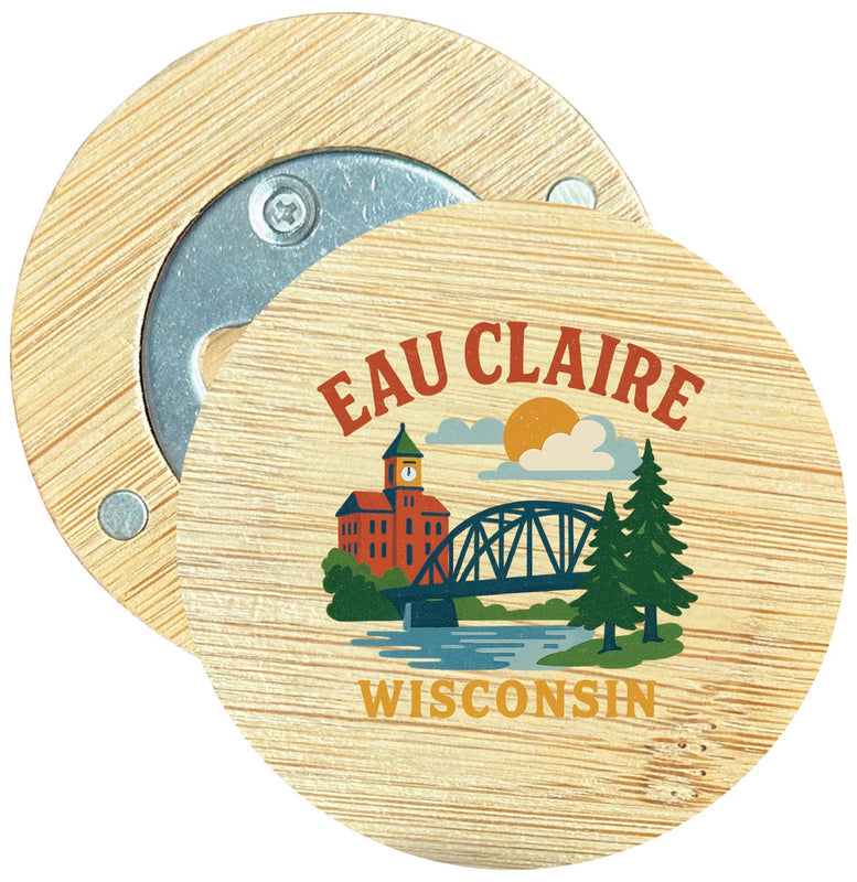 Eau Claire Wisconsin Vintage Design Souvenir Round Wood Magnetic Bottle Opener 2.5"
