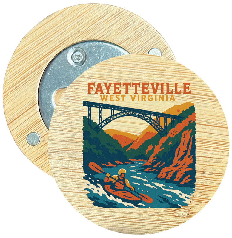 Fayetteville West Virginia Vintage Design Souvenir Round Wood Magnetic Bottle Opener 2.5"