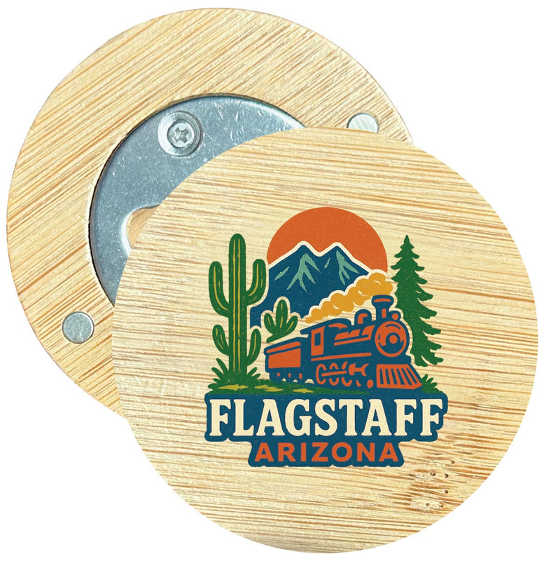 Flagstaff Arizona Vintage Design Souvenir Round Wood Magnetic Bottle Opener 2.5"