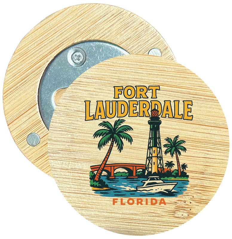 Fort Lauderdale Florida Vintage Design Souvenir Round Wood Magnetic Bottle Opener 2.5"
