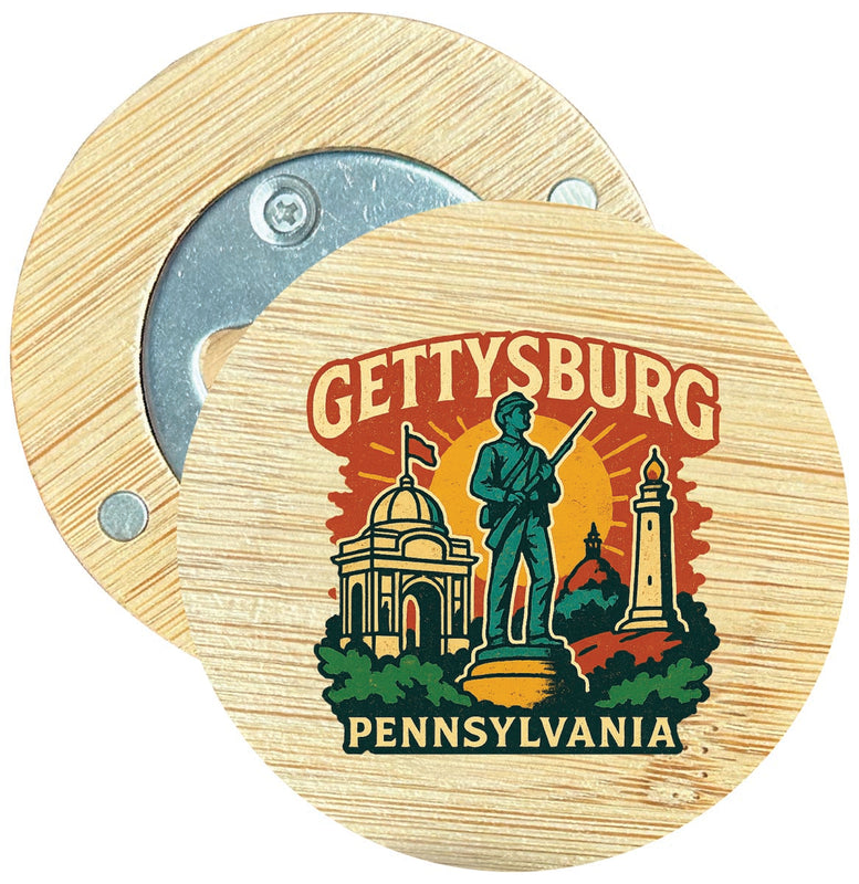 Gettysburg Pennsylvania Vintage Design Souvenir Round Wood Magnetic Bottle Opener 2.5"