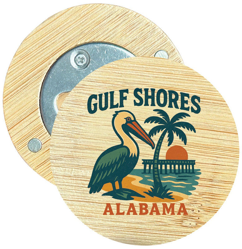 Gulf Shores Alabama Vintage Design Souvenir Round Wood Magnetic Bottle Opener 2.5"