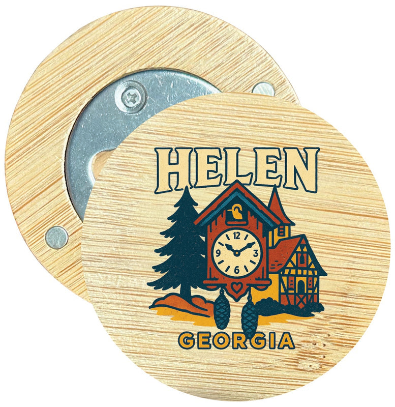 Helen Georgia Vintage Design Souvenir Round Wood Magnetic Bottle Opener 2.5"