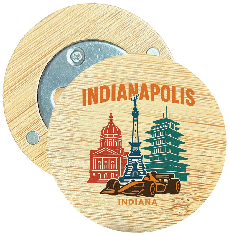 Indianapolis Indiana Vintage Design Souvenir Round Wood Magnetic Bottle Opener 2.5"