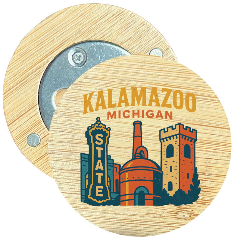 Kalamazoo Michigan Vintage Design Souvenir Round Wood Magnetic Bottle Opener 2.5"