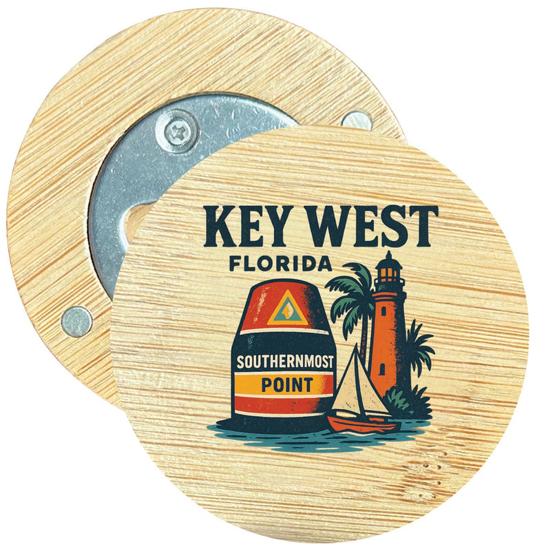 Key West Florida Vintage Design Souvenir Round Wood Magnetic Bottle Opener 2.5"