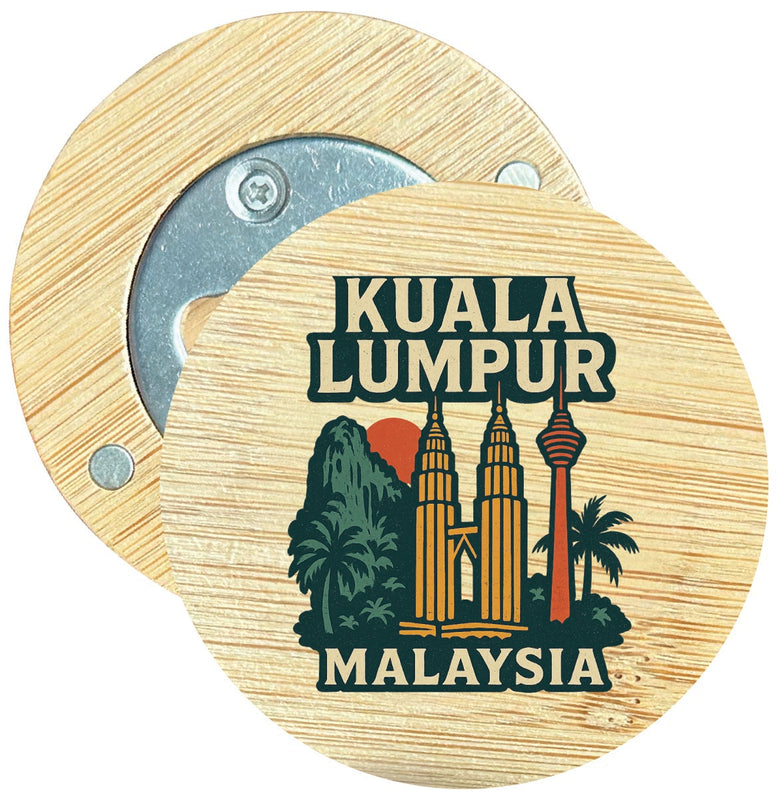 Kuala Lumpur Malaysia Vintage Design Souvenir Round Wood Magnetic Bottle Opener 2.5"