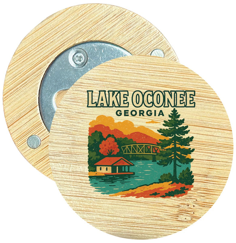 Lake Oconee Georgia Vintage Design Souvenir Round Wood Magnetic Bottle Opener 2.5"