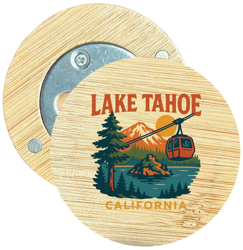 Lake Tahoe California Vintage Design Souvenir Round Wood Magnetic Bottle Opener 2.5"