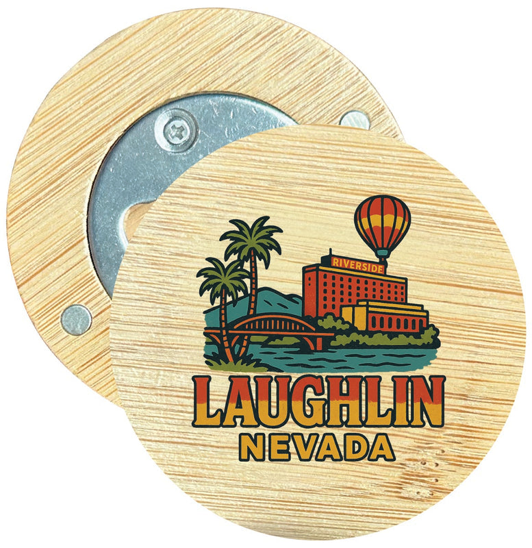 Laughlin Nevada Vintage Design Souvenir Round Wood Magnetic Bottle Opener 2.5"