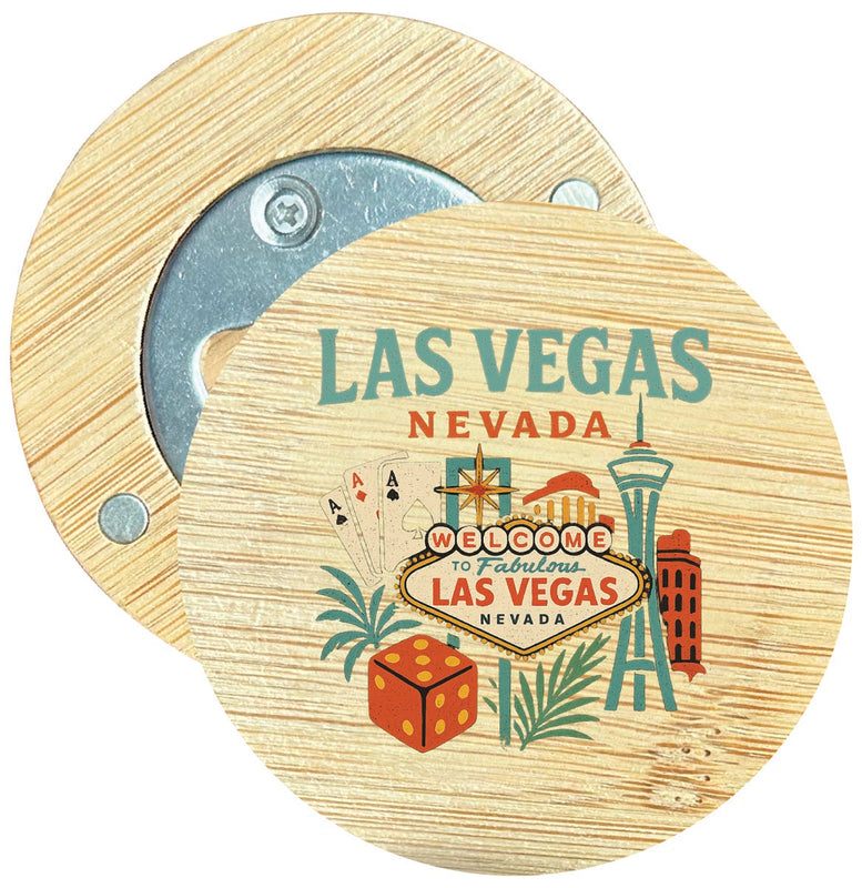 Las Vegas Nevada Vintage Design Souvenir Round Wood Magnetic Bottle Opener 2.5"