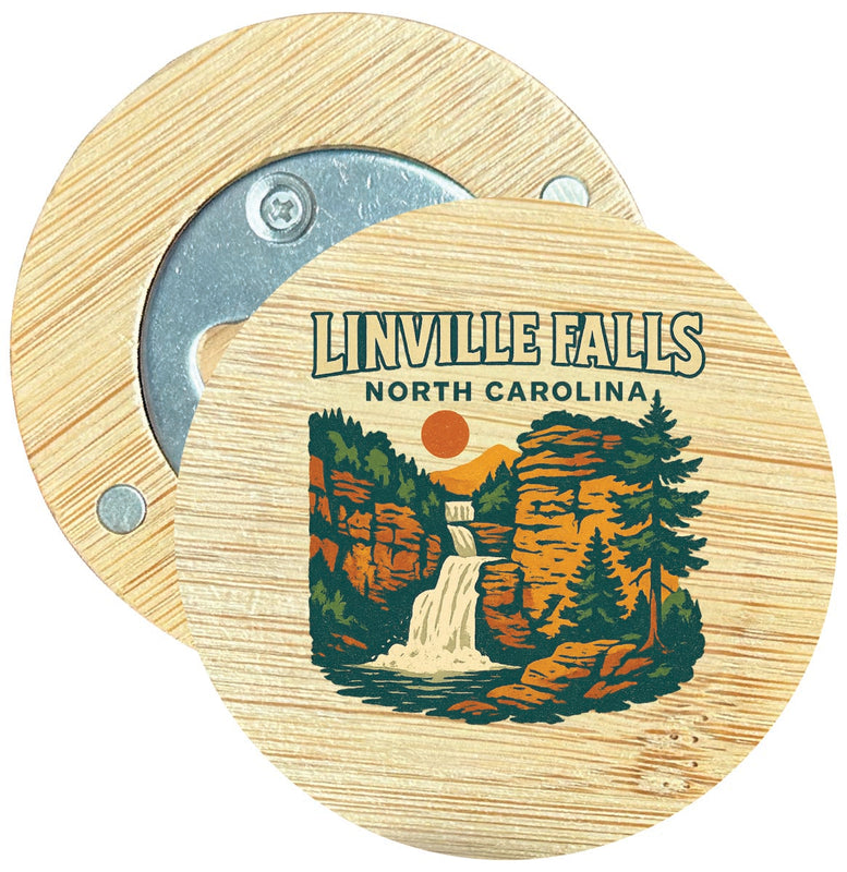 Linville Falls North Carolina Vintage Design Souvenir Round Wood Magnetic Bottle Opener 2.5"