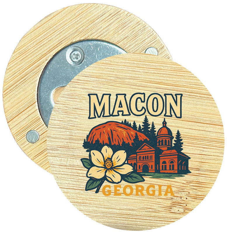 Macon Georgia Vintage Design Souvenir Round Wood Magnetic Bottle Opener 2.5"