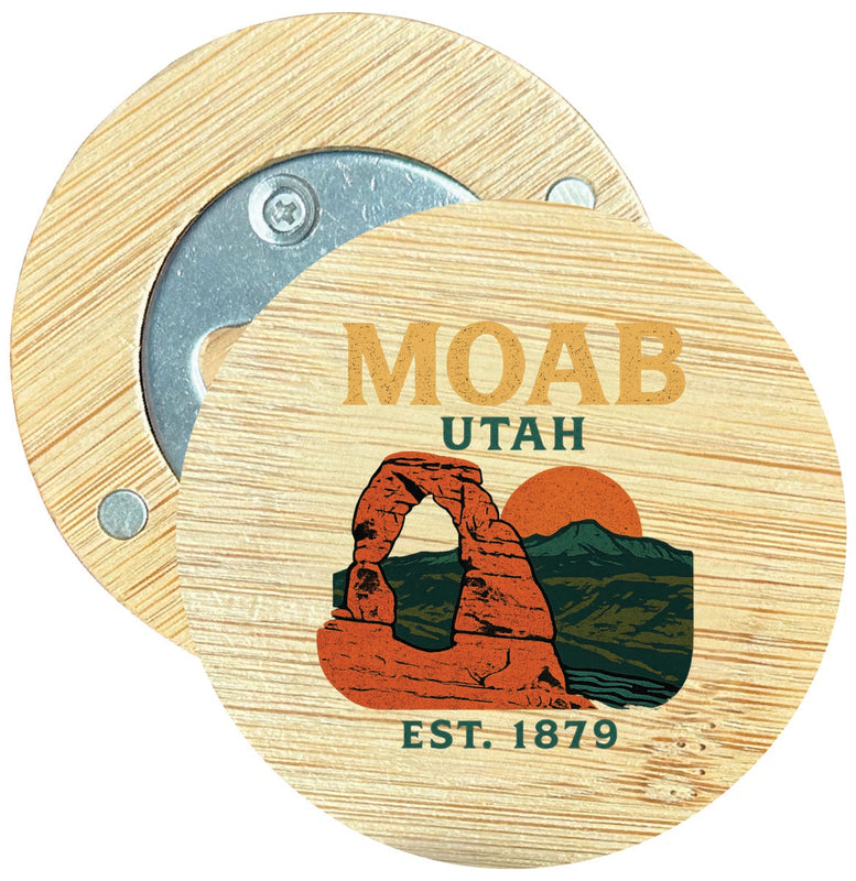 Moab Utah Vintage Design Souvenir Round Wood Magnetic Bottle Opener 2.5"